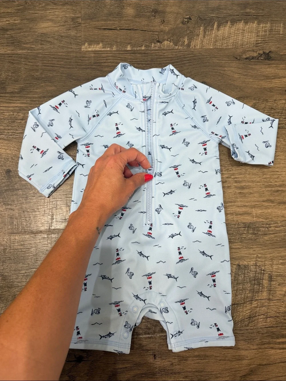 Janie and Jack Light Blue Nautical Zip-Front Rashguard One-Piece 6-12M